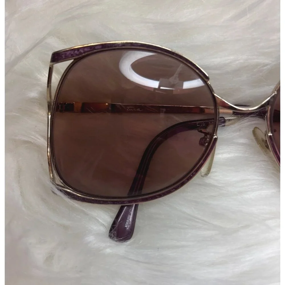 Oversized Retro Square Sunglasses Vtg Tiara Mod 235 Purple Marble Gold tone